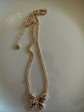 Gold-Tone Butterfly Pendant Necklace with Purple Crystals